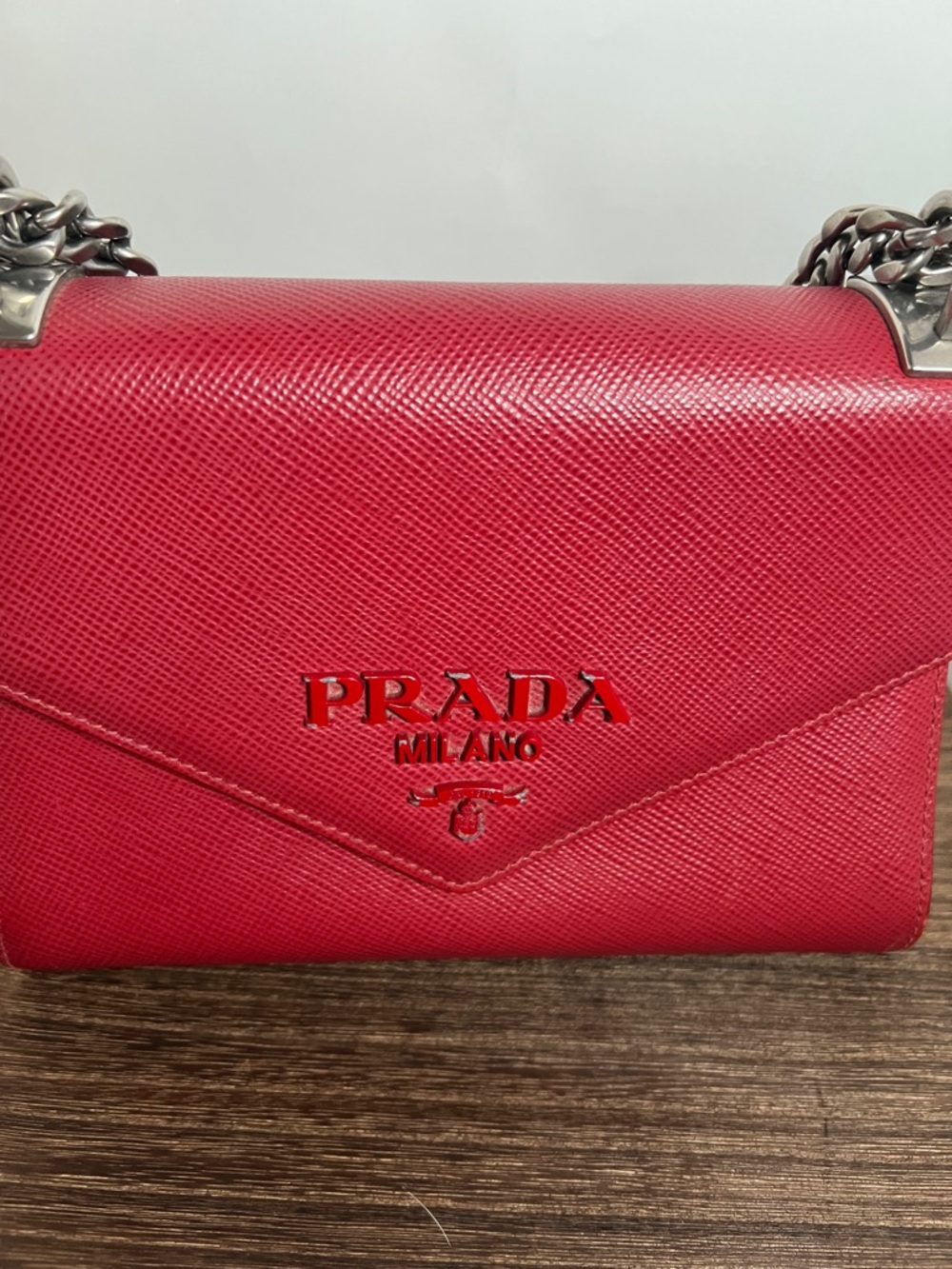 Prada dark red Saffiano Leather with Silver Chain